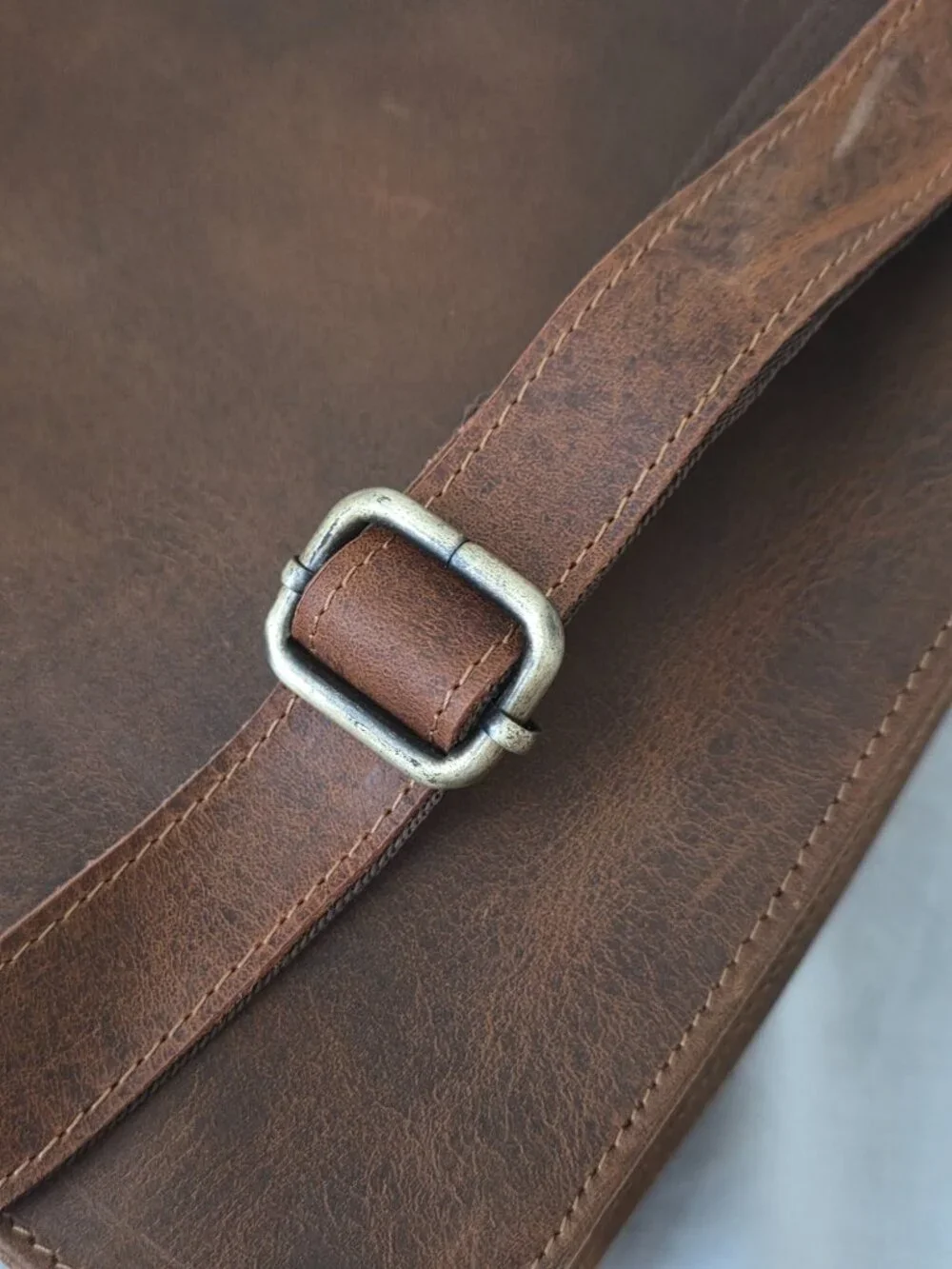 NWOT! Leather Messenger Shoulder Bag with Brass-tone Hardware & Detachable Strap